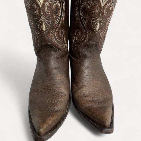 Cold River Brown Leather Embroidered Western Cowboy Boots Men's 9 D - Picture 5 of 16